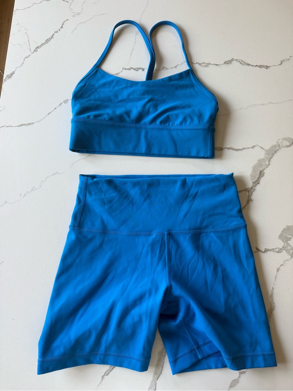 lululemon athletica Bright Blue Strappy Sports Bra & High-Waist Bike Shorts Set